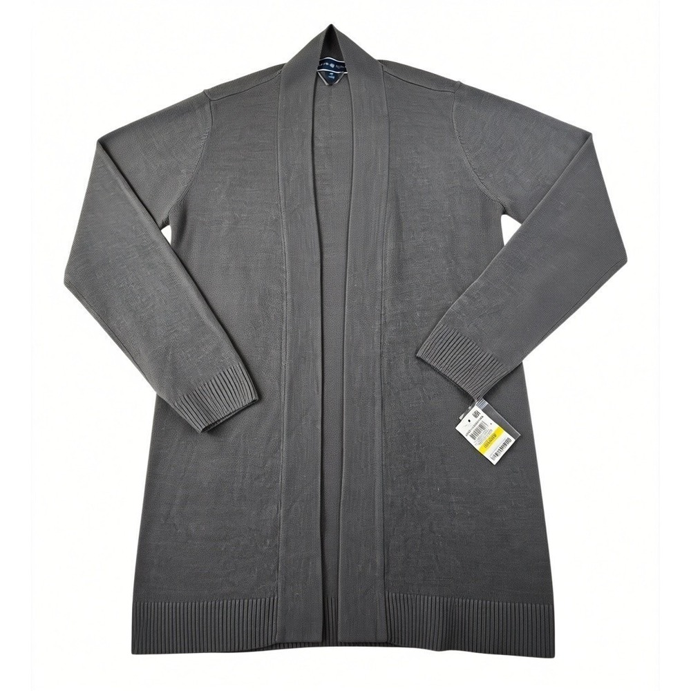 NEW Karen Scott Womens Medium Open Front Cardigan Charcoal Gray Knit Sweater